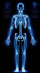 Fototapeta na wymiar Full Body Scan showing skeleton digitally on screen, futuristic digital health scan of the body Isolated on black background