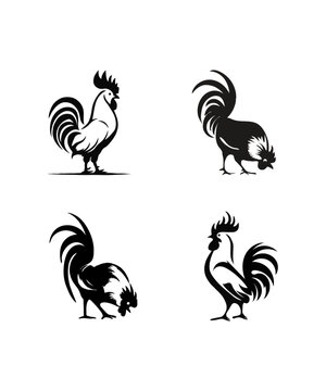 Set of black silhouettes Vectors of rooster