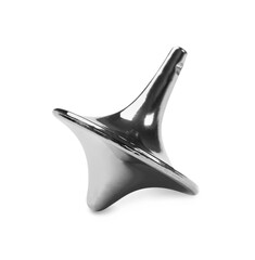 One silver spinning top on white background