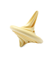 One pale yellow spinning top on white background