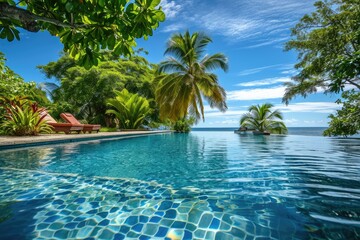 Tropical paradise escape summer day with sea pool