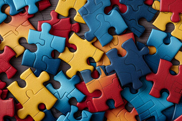 Background of a puzzle pattern with diverse, colorful pieces