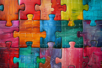 Background of a puzzle pattern with diverse, colorful pieces
