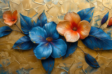 Abstract oil painting of flowers and leaves.