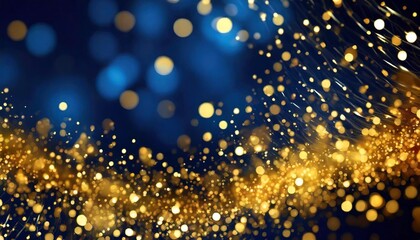 christmas golden light shine particles bokeh on navy blue background abstract background with dark blue and gold particle background