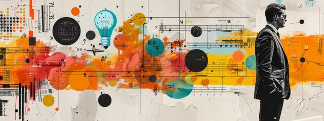 Design art concept abstract contemporary modern background business graphic idea. Work concept art design retro office poster icon hand team success digital ad artwork visual technology research job.