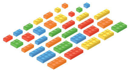 Set of blocks building toy colored brick. Toy bricks. 3d design. Vector illustration. Eps 10.