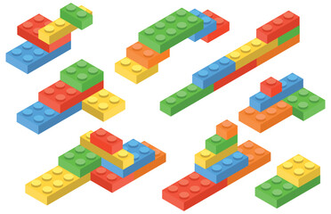 Set of blocks building toy colored brick. Toy bricks. 3d design. Vector illustration. Eps 10. - obrazy, fototapety, plakaty