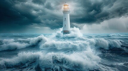 Lighthouse Enduring Stormy Ocean