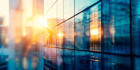 Blurred glass wall of modern business office building at the business center, blur corporate business office background - obrazy, fototapety, plakaty