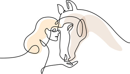Horse and woman heads logo. Continuous one line drawing. - 759097121