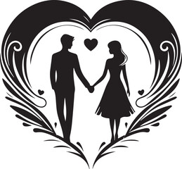 Holding Hands Heart Shape Silhouette Style 