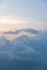 Silhouette of Mount Agung, at sunset, from the observation deck of Lahangan Sweet, on the island of Bali, Indonesia