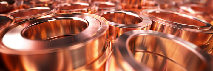 Copper cylinders with reflective sheen.