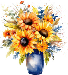 A vase filled with sunflowers