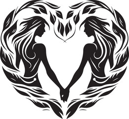 Holding Hands Heart Shape Silhouette Style 