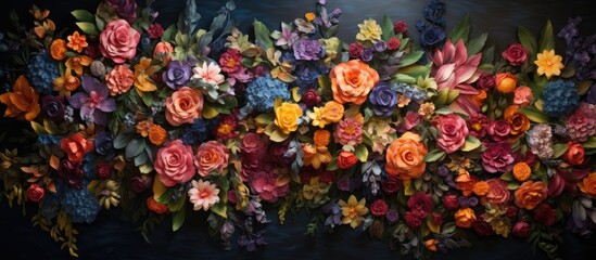 Beautiful flowers creating a backdrop pattern on a wall.