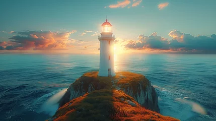 Fotobehang Lighthouse on Cliff Overlooking Ocean © olegganko