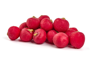 Fresh radishes, isolated on white background.