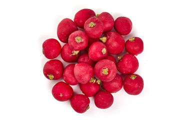 Fresh radishes, isolated on white background.