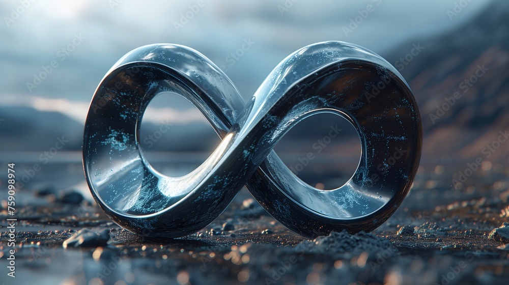 Wall mural black metal infinity sign amidst a gloomy landscape, bluer