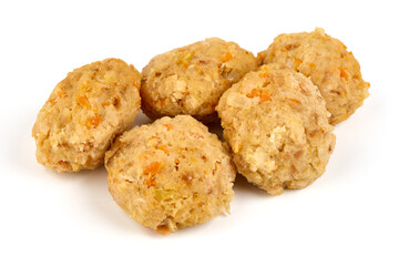 Homemade steamed meatballs, isolated on white background.