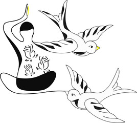 
illustration of people and birds