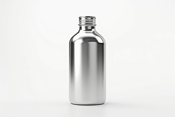 Glass bottle filled with liquid placed on metal surface