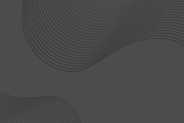Minimalistic abstract background with waves, curve pattern, 3d effect, lines. Dynamic vector. Dark gray and black colors.
