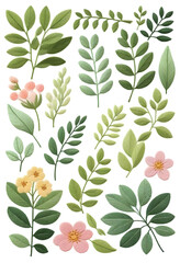 vector watercolor spring floral and leaves collection