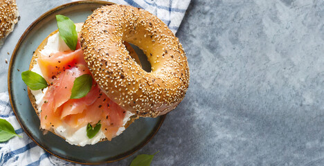 Bagel and lox; American cuisine breakfast.