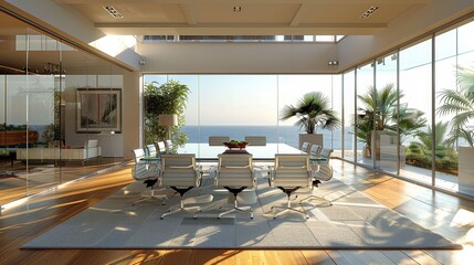 Fototapeta premium Glass Table With White Chairs