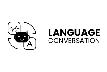 Vector icon of Language conversation. Chatbot with translation bubbles. Smart Translation icon. 