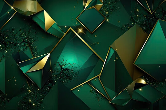 Exquisite Emerald and Gold Background Wallpaper Design