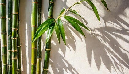 Fototapeta na wymiar tranquil bamboo background with shadows on a plain wall
