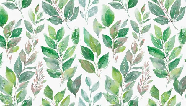hand painted foliage pattern seamless floral print with green leaves watercolor illustration collection isolated white background suitable for wedding invitation wallpapers textile or cover