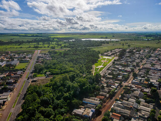 Aerial landscape during summer in city of Tangara da Serra in Mato Grosso