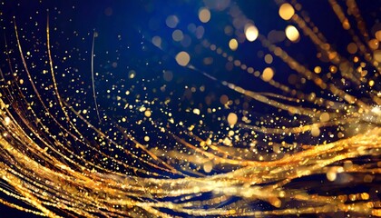 christmas golden light shine particles bokeh on navy blue background abstract background with dark blue and gold particle background