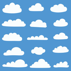 Set of Different Clouds Isolated on Blue Background