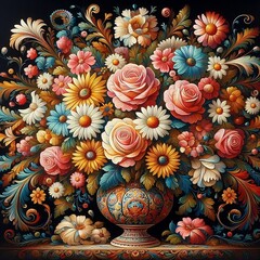 Floral Flourish: Captivating Oil Paintings Blossoming with Intricate Patterns and Vibrant Colors in Nature's Abundance
