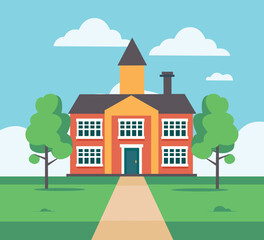 Fototapeta premium school building cartoon flat illustration