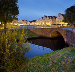 Treppengiebelhäuser, Friedrichstadt, Brücke am Mittelburgwall, Am Markt, Schleswig-Holstein,...
