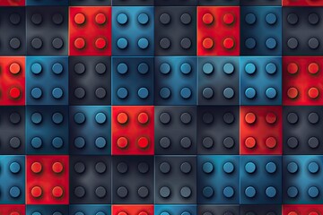 A colorful Lego pattern with red and blue blocks - obrazy, fototapety, plakaty
