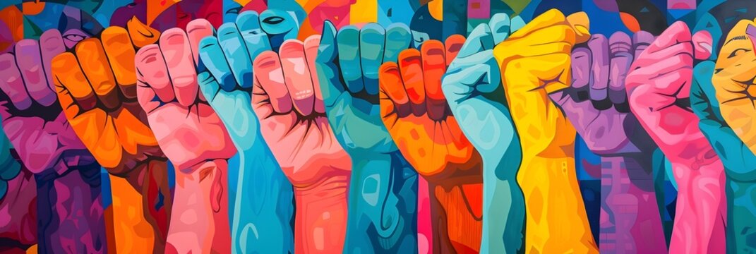 Fototapeta Colorful Hands United in Feminist Style, To inspire empowerment and unity through a modern, colorful depiction of hands in a feminist perspective
