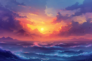Foto auf Acrylglas Koralle Dawn against the backdrop of the sea. Nature landscape