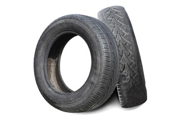 old worn damaged tires isolated on white background - 759106773