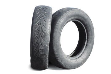old worn damaged tires isolated on white background - 759106790