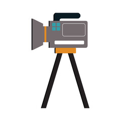 Camera tripod icon and Movie camera on a tripod. Making a movie single icon in monochrome style vector symbol stock illustration web.