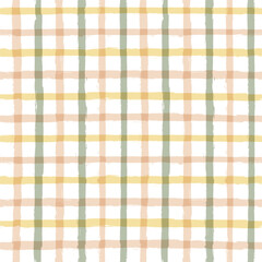 Gingham seamless pattern. Watercolor brush lines texture for shirts, plaid, tablecloths, clothes, bedding, blankets, vector checkered summer retro rustic print