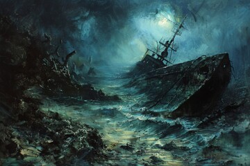 underwater , a derelict ship, a digital paintings
 - obrazy, fototapety, plakaty